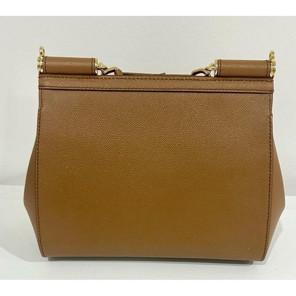 DOLCE & Gabbana Sicily Dauphine Leather Crossbody Top Handle Purse Bag Caramello - Picture 10 of 16